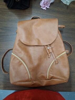 Tan Faux Leather Women’s Backpack Purse